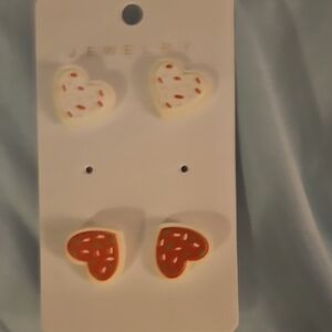 Heart Shaped Cookie Earrings Set - White and Red